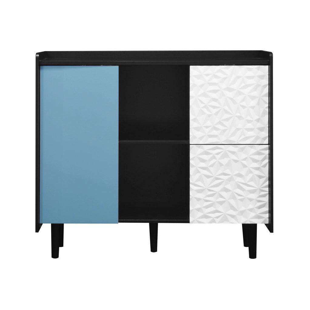Credenza buffet con 2 cassetti e vani aperti; 90 cm; in MDF nero e blu