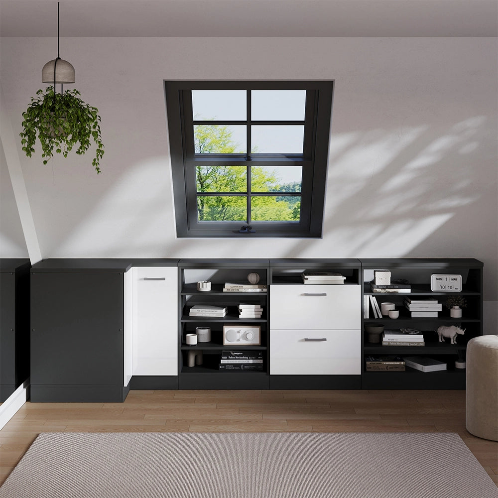 Mobile sottotetto Mobile angolare Rion Bianco lucido/Antracite 75.6 x 83.8 cm con 1 porta, carcassa dell’armadio profondità 60 cm Vicco