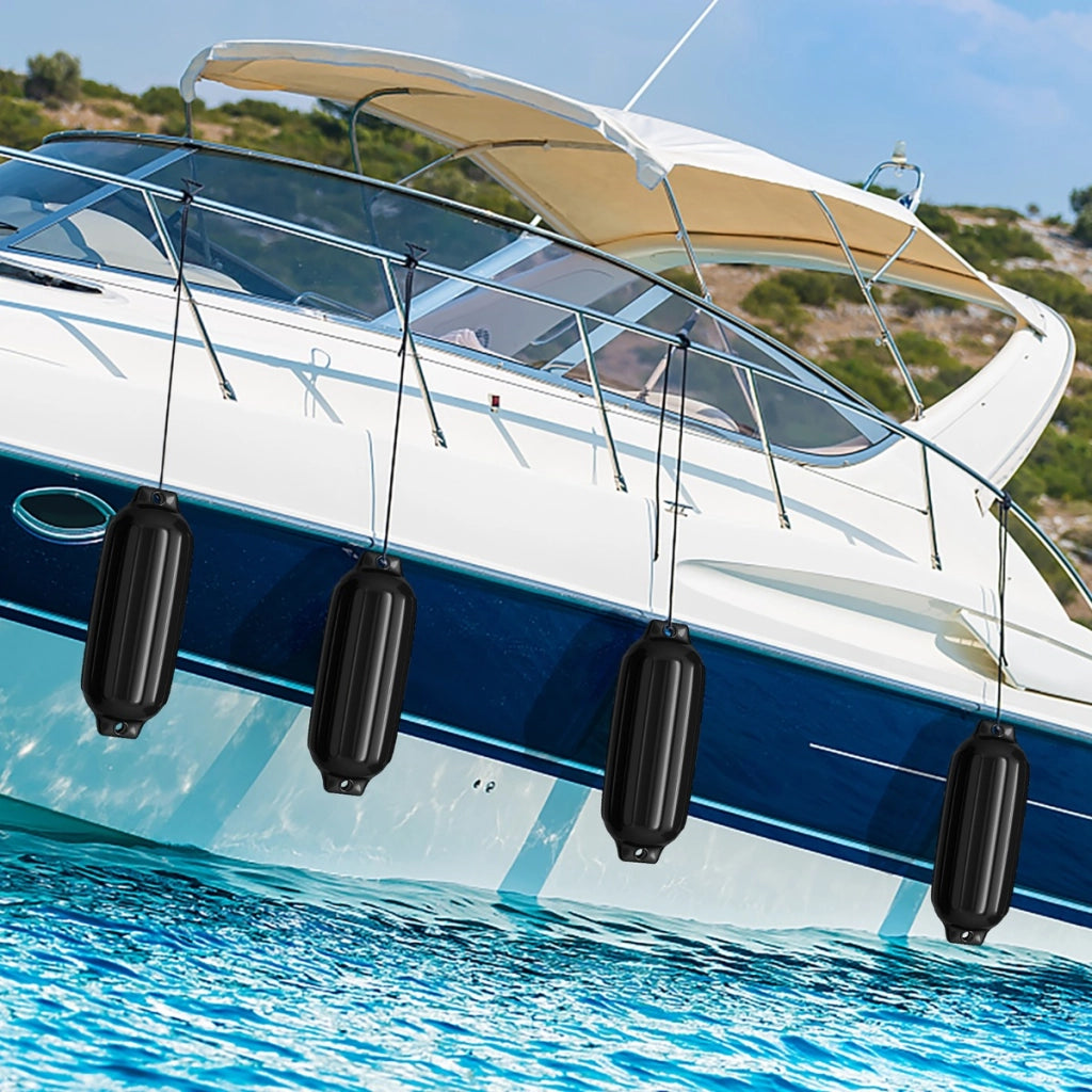 Parabordi barca gonfiabile per l¡¯attracco di 4 pezzi, Set di parabordi barca a due anelli per barca pontone 68,5x21,5cm Nero-Sport acquatici