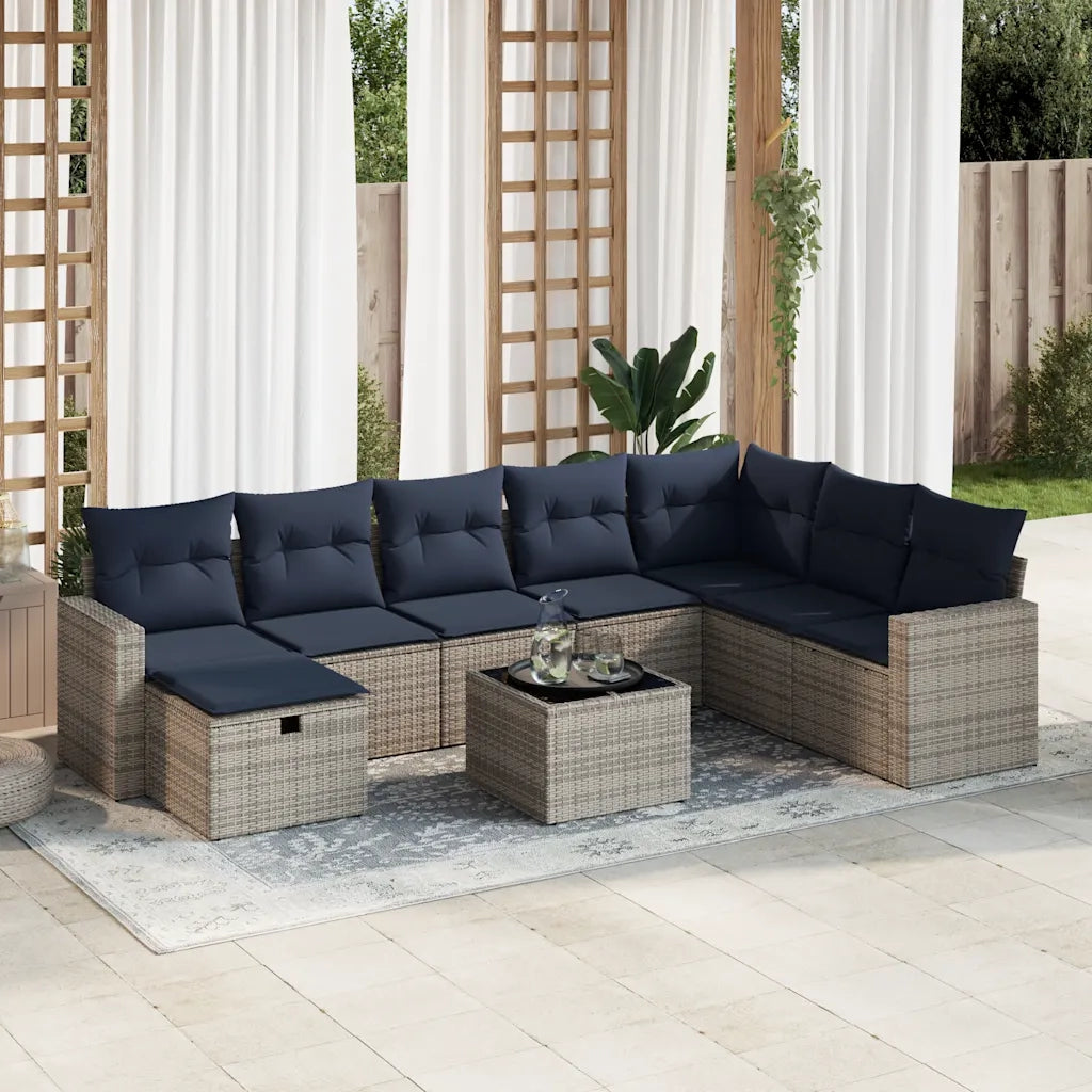 Set Divano da Giardino 9 pz con Cuscini Grigio in Polyrattan 3325447