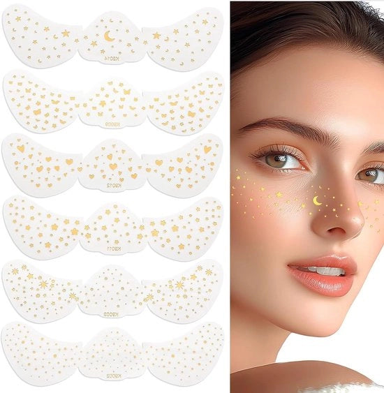 Sproetini di Tatto Metallici con Effetto Luce - Pannelli di Sproetini Kunstmatici con Finestra - Impermeabili con Foglia di Oro Luccicante e Effetto Lampo.