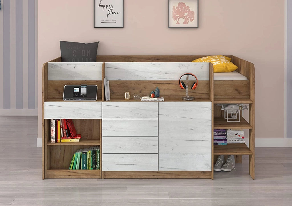 LETTO MOBILE CASS. SCRITTOIO SMILE P 204x 112x112cm LATO DESTRO ROVERE BIANCO GREZZO