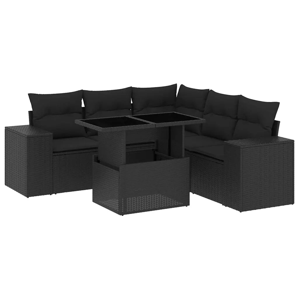 Set Divano da Giardino 6 pz con Cuscini Nero in Polyrattan 3269155