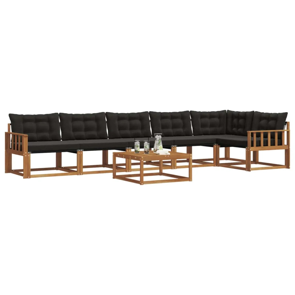 Set di divani da esterno con cuscino 7 pcs Naturale e Nero
