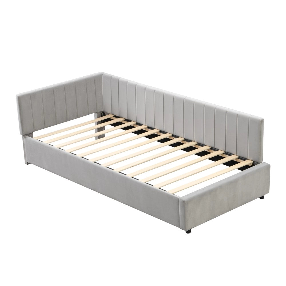 Letto Imbottito Singolo con Rete a Doghe ¨C MINIMAL ¨C Velluto Grigio 90x200
