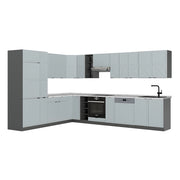 Cucina angolare completa Fame-Line Blu-grigio chiaro/Antracite 347 x 60 cm, PL Marmo Vicco