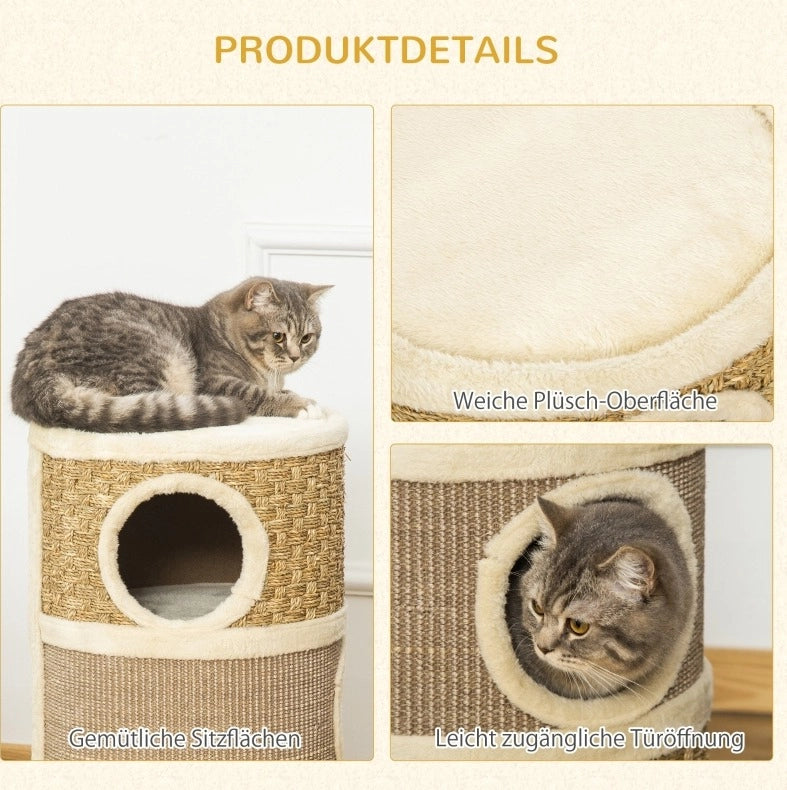 Tiragraffi a torre 3 livelli in sisal e peluche marrone