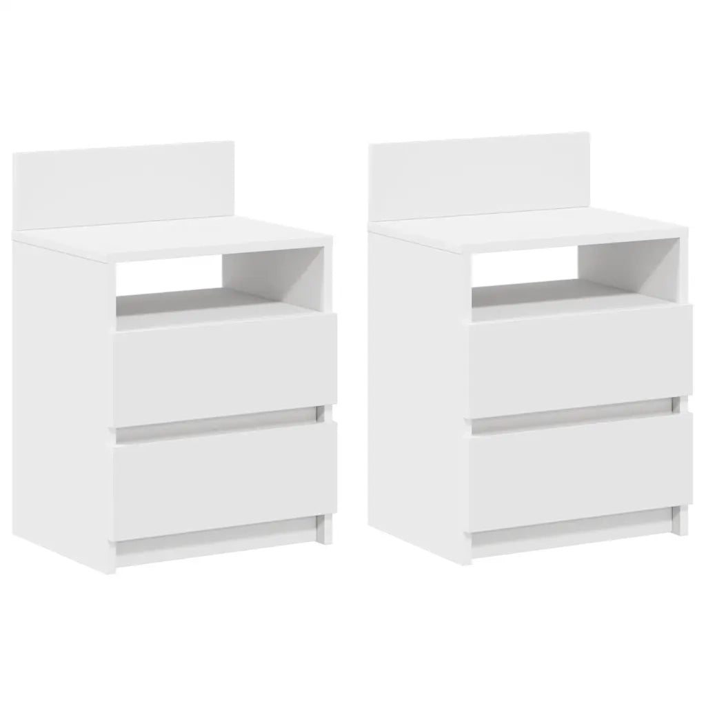 Comodini 2 pz con 2 Cassetti-Set di 2 Tavolino da notte Bianchi 40x33x60 cm