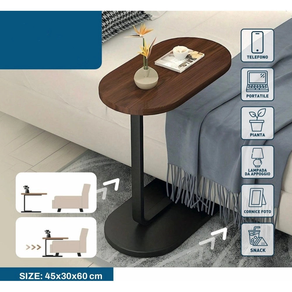 Trade Shop - Tavolino A Forma Di C Per Divano Soggiorno Camera Letto Moderno Portatile Tavolo - Legno Scuro