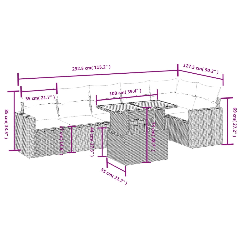 Set Divani da Giardino con Cuscini 7pz Nero Polyrattan 3271321