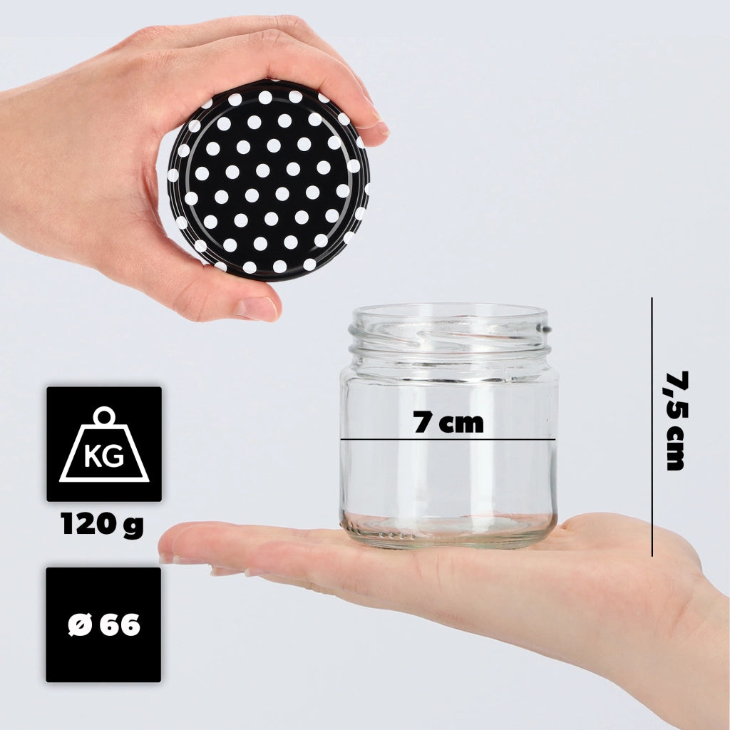 Barattoli per conserve KADAX Lerma 200ml 50 pezzi 66mm + coperchio "Piselli neri"