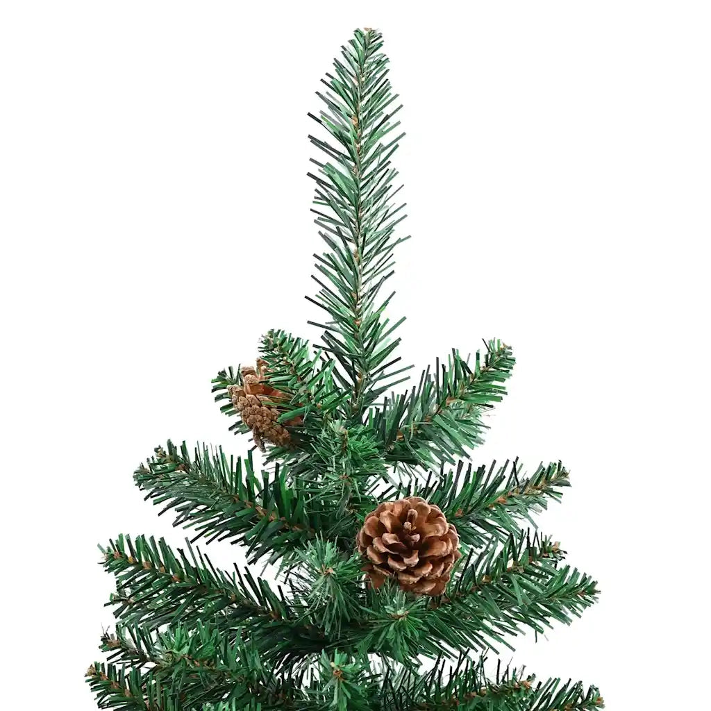 Albero di Natale Sottile con Legno Vero e Pigne Verde 210cm PVC
