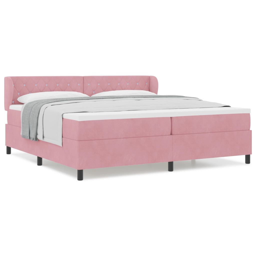 Letto Box Spring con Materasso Rosa 200x200 cm Velluto