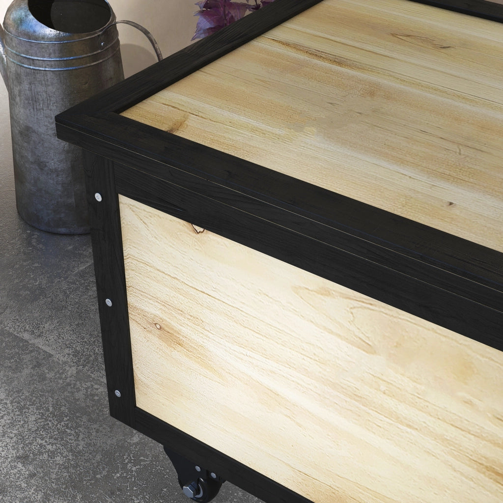 Cassapanca da esterno in legno massello di abete con 2 ruote, 121 l, per balcone e terrazzo, naturale 100 × 50 × 43 cm