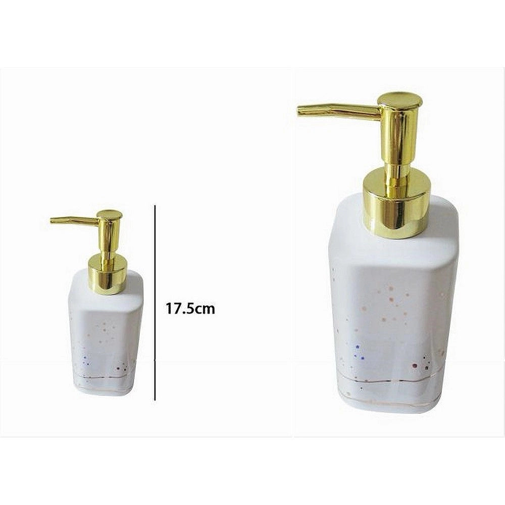 Trade Shop - Dispenser Per Sapone Liquido Accessorio Bagno Arredo Bianco Oro Macchiato 59882 -