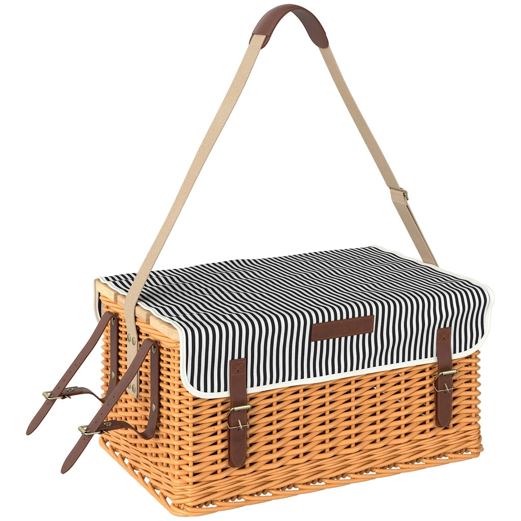 Cestino da Picnic in Vimini 4 Persone con Tavolo da Vino in Pino ¨C zephmum ¨C Marrone Chiaro