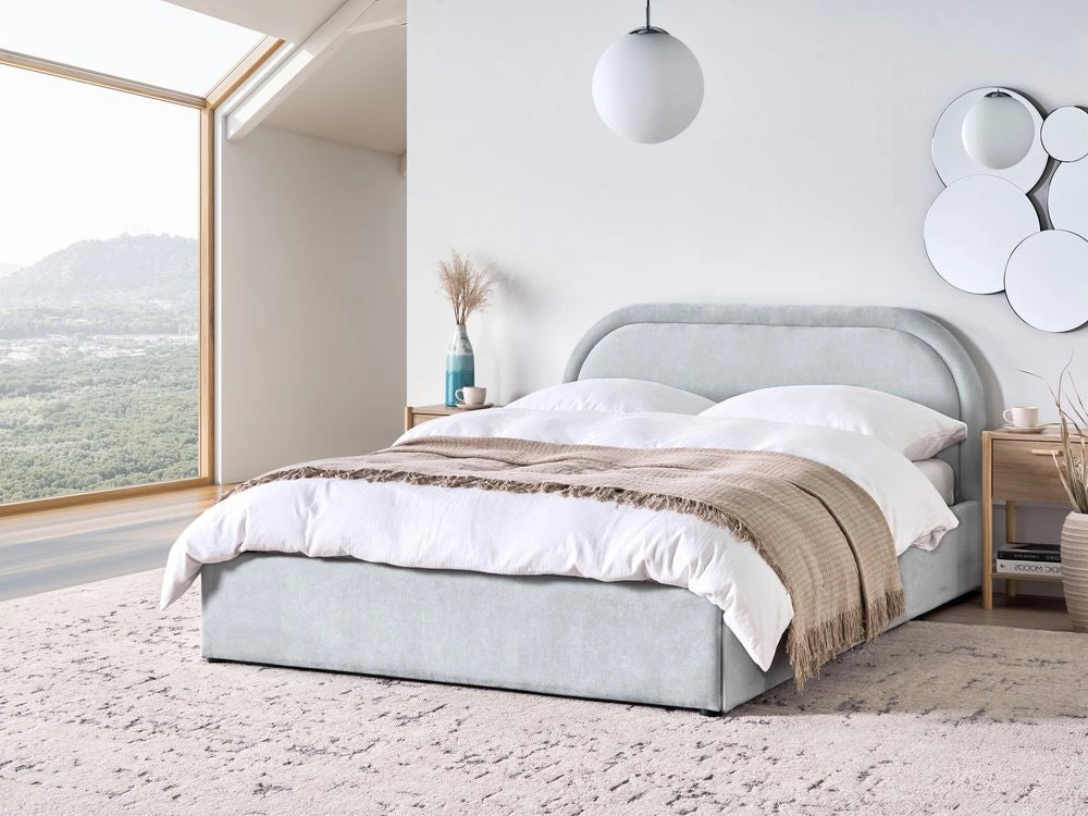 Letto matrimoniale EU Azzurro Tessuto di ciniglia 140 x 200 cm Struttura imbottita con contenitore