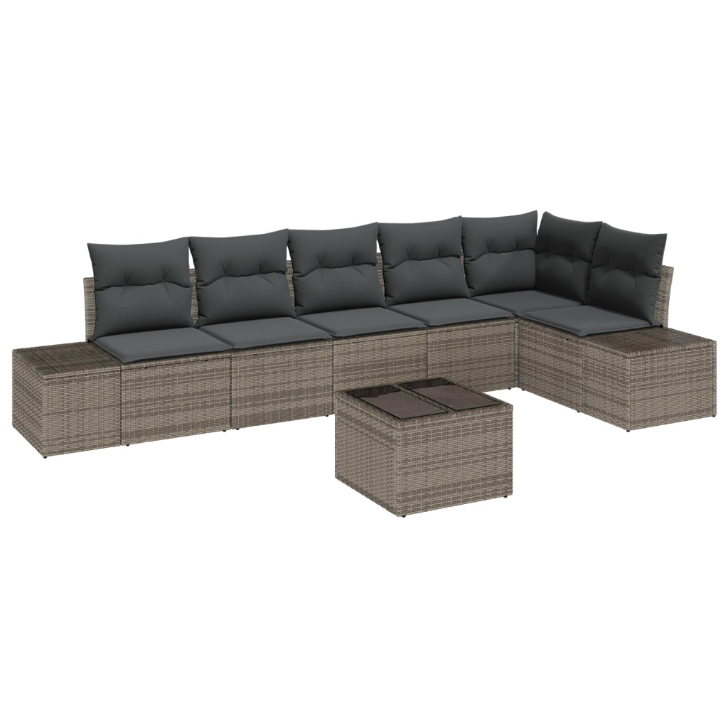 Set di Divani da Giardino da 6 Pezzi con Cuscini in Polyrattan Nero