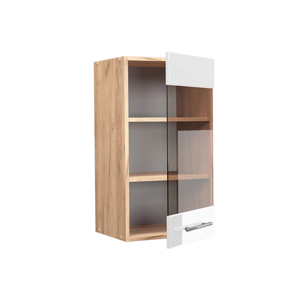 Mobile da cucina in vetro Fame-Line Bianco lucido/Rovere dorato 40 cm Vicco