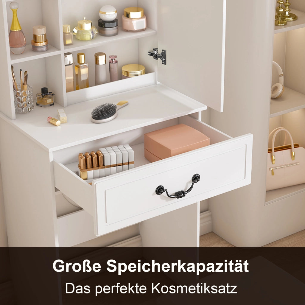 TOELETTA moderna compatta 86x47x15,5 cm bianca in MDF con sgabello imbottito