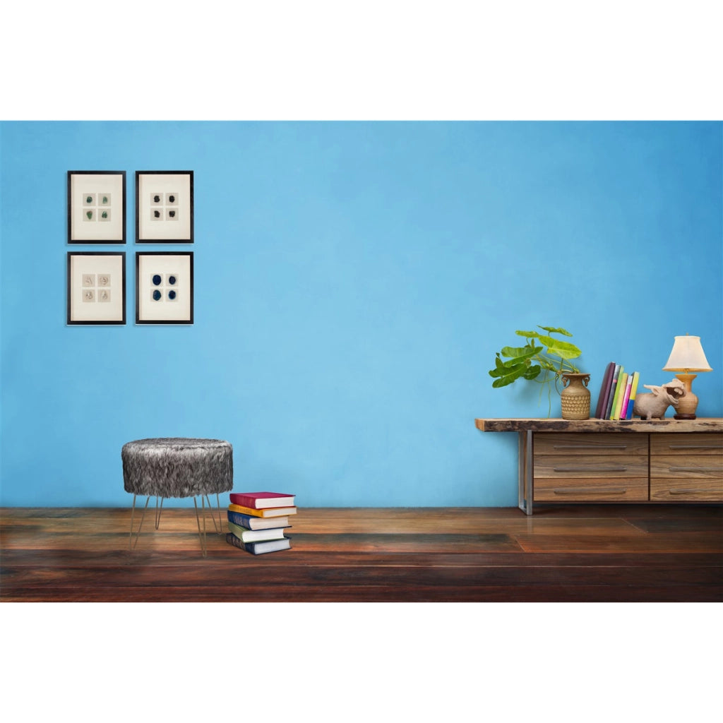 Pouf rotondo Mio in eco-pelliccia bianca e metallo antracite Vikasa Home
