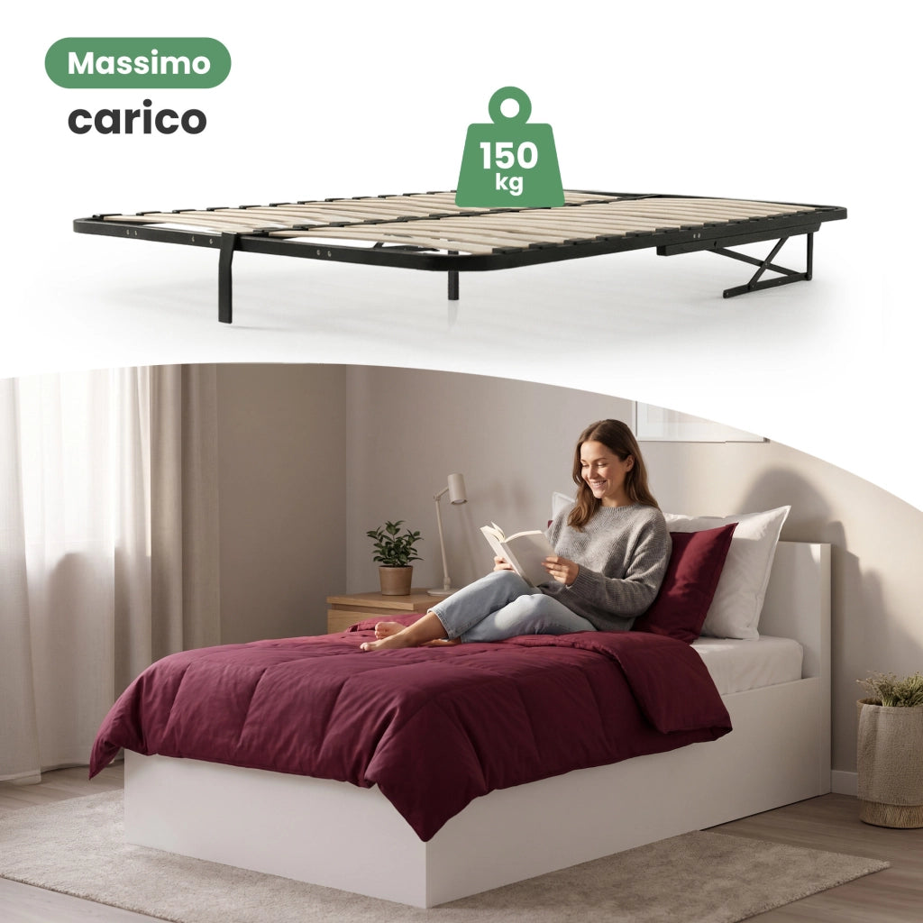 Rete Letto in Metallo con Pistoni a Gas 28 Doghe Divisibile 120x200 cm