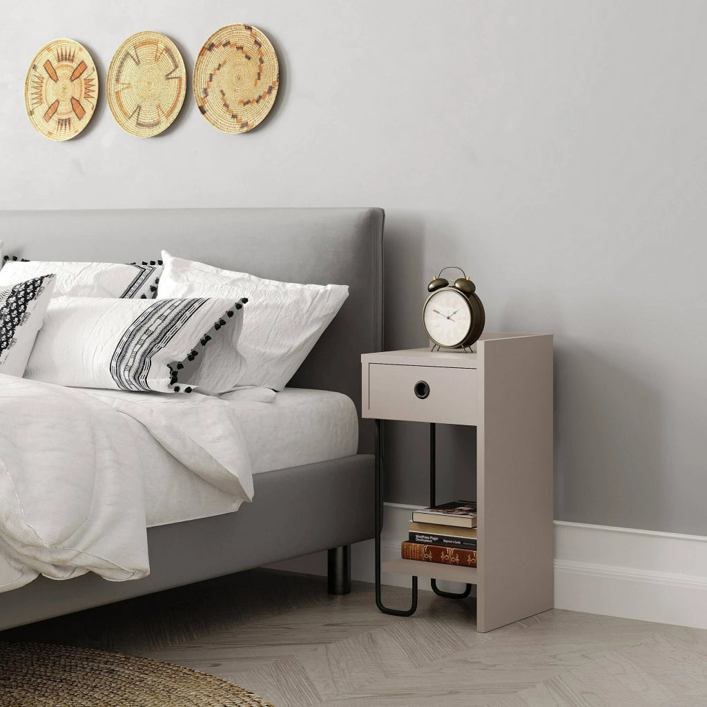 Halola, Comodino un Cassetto, 32x30x61h cm Grigio Tortora