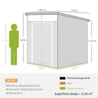 Casetta da Giardino in Plastica Porta Attrezzi con Finestre, Prese d'Aria e Blocco, 1.9x1.9 m, Grigio Chiaro
