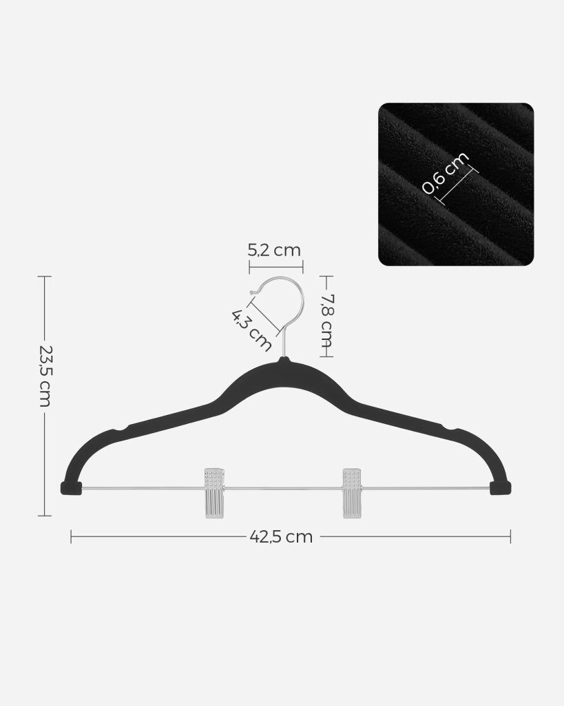 Grucce VALORA in velluto nero con clip per organizzare i vestiti - CRF12B x12