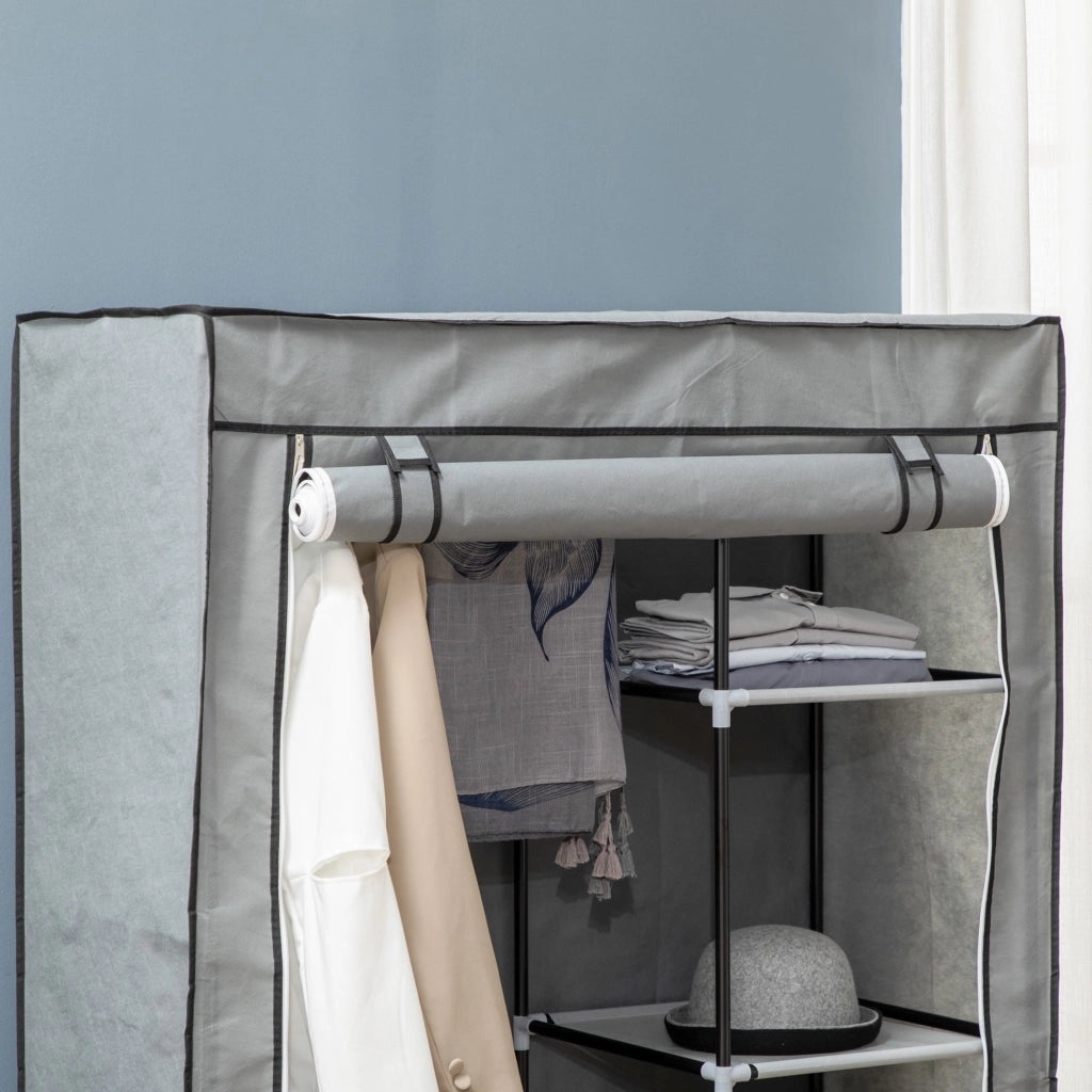 Armadio Guardaroba da Campeggio 103x43x162,5 cm 6 Ripiani Aperti e un Appendino in Tessuto non Tessuto Grigio