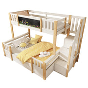 Letto a Castello 90x200 e 140x200 cm - Lavagna e Scala Contenitore - Bianco Naturale