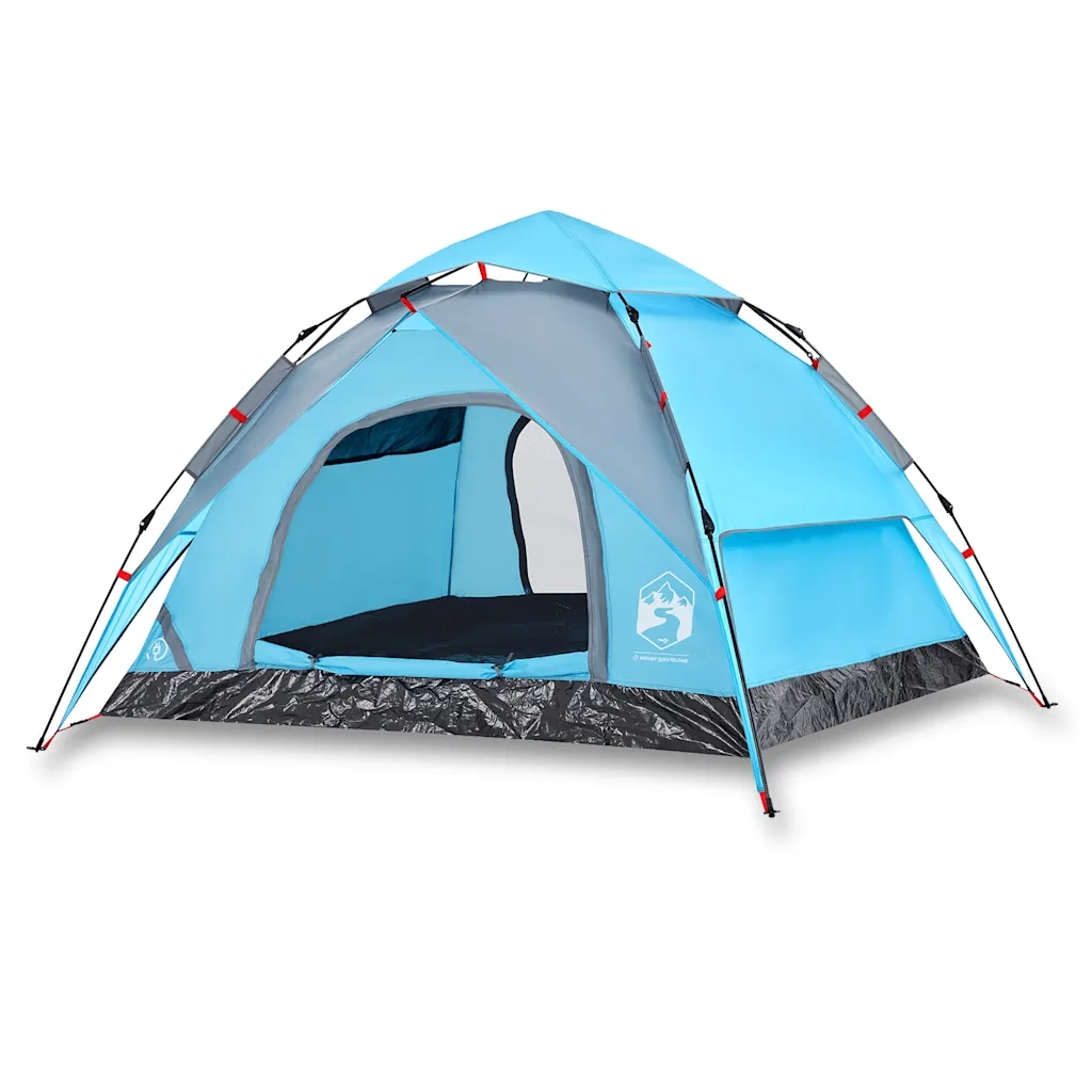 Tenda a Cupola da Campeggio 3 Persone-Tenda per Escursionismo Blu a Rilascio Rapido 150025