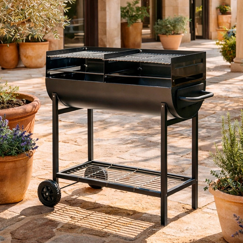 Barbecue In Acciaio Resistente Con Ruote E Ripiano Portaoggetti Alimentazione A Carbone 90 x 45 x 96 Cm Nero