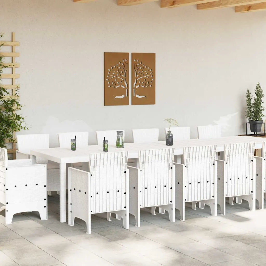 Set da Pranzo per Giardino 15 pcs Bianco Rattan Polt