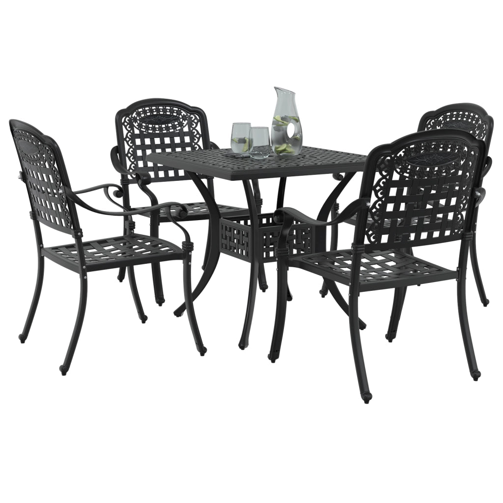 Set da pranzo da giardino 5 pezzi in alluminio pressofuso nero