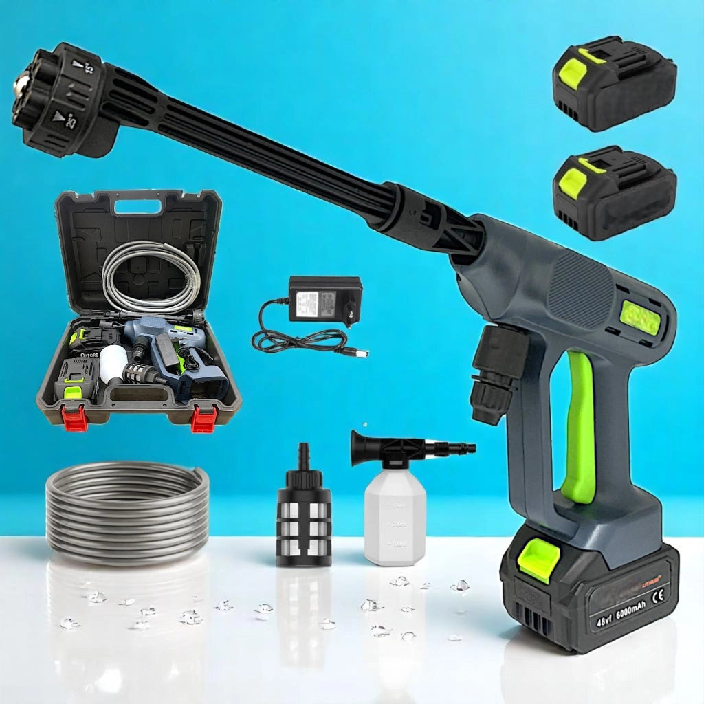 Idropulitrice Portatile a Batteria 48V 6000mAh Brushless Alta Pressione con Pistola, Lancia, Ugelli, Tubo e Accessori per Auto, Giardino, Terrazze, Piscine e Mobili Esterni