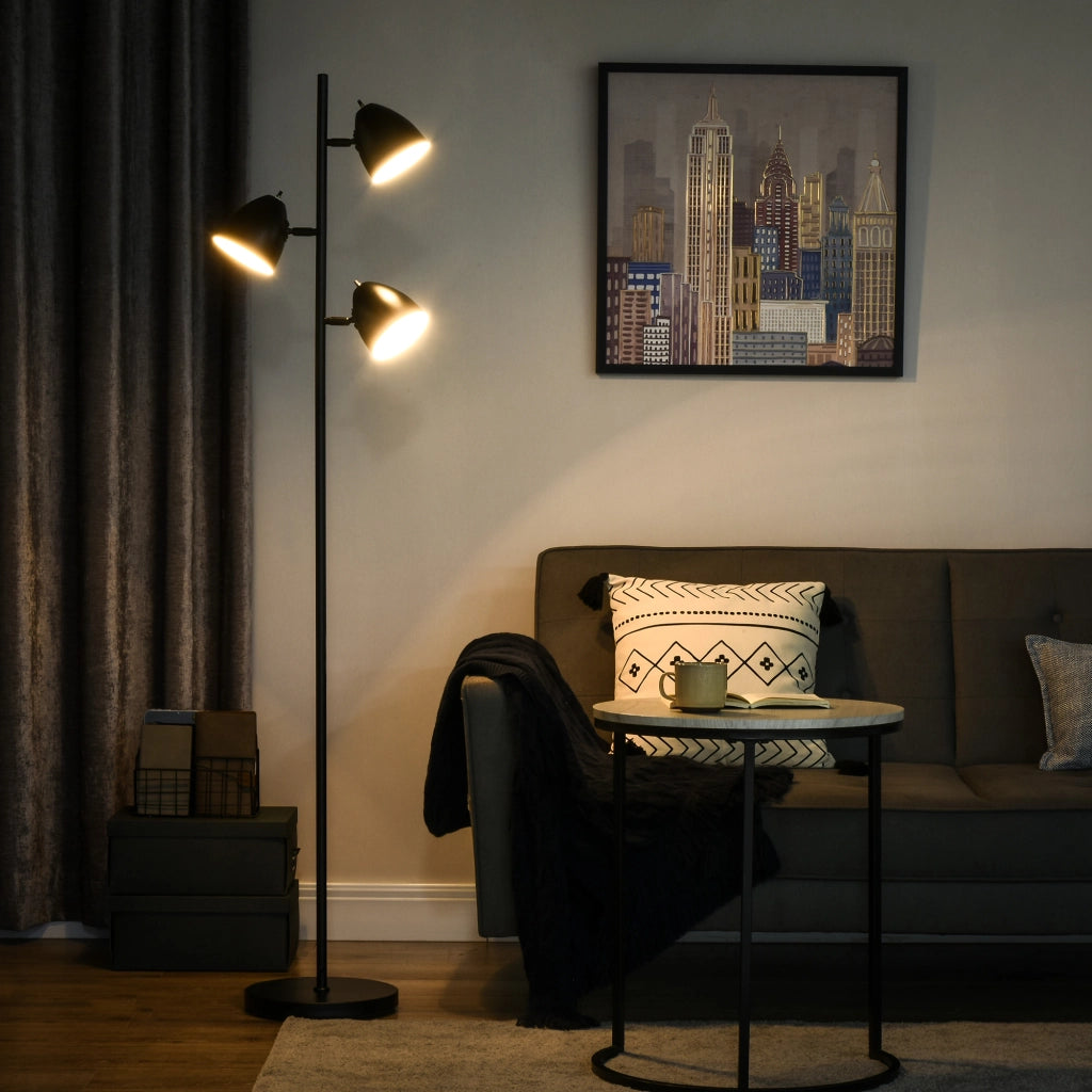 Lampada da terra 3 luci orientabile stile industriale ¨C zephmum ¨C nero acciaio 38x28x169 cm