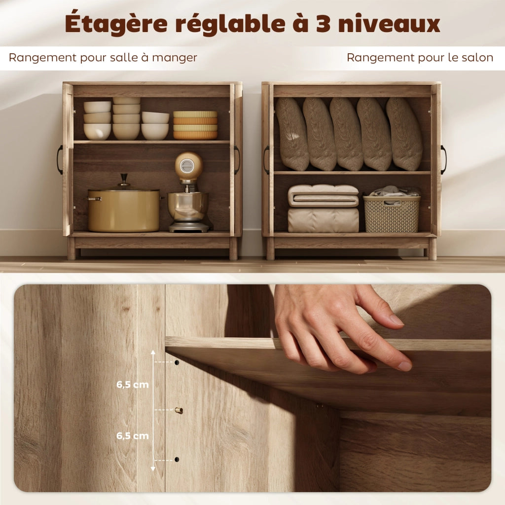 Mobile buffet con 2 ante in rattan ¨C Xylo ¨C rovere, ripiani regolabili, 76x35x75,5 cm