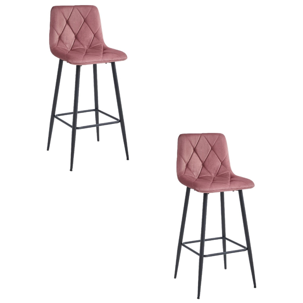 Set di 2 sgabelli da bar Nado in velluto rosa e gambe nere