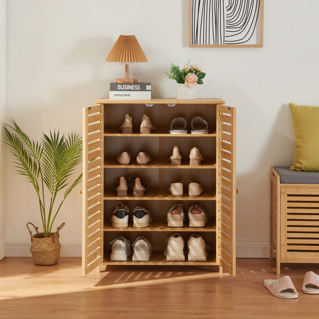 Armadietto Scarpiera Klamp 87,5 x 66 x 33 cm Bambù Naturale [en.casa]