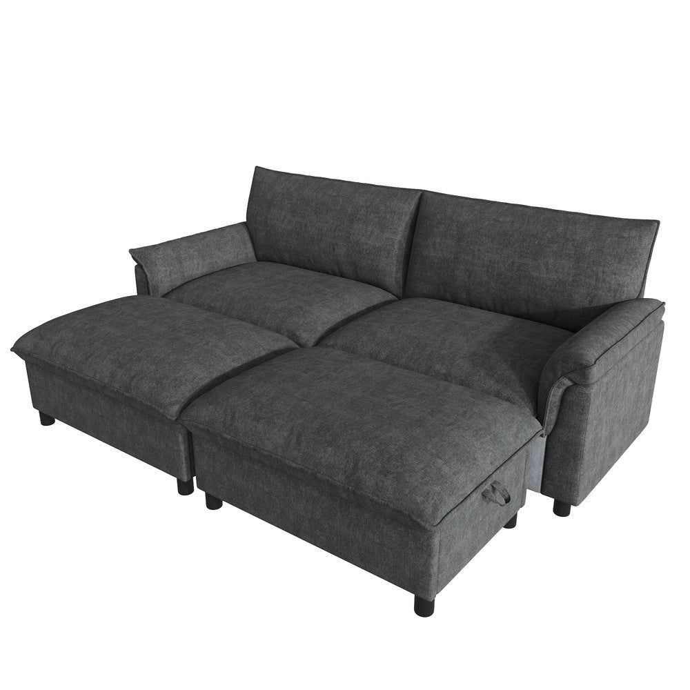 Divano angolare Cloud ¨C Minimal ¨C nero velluto 216x82x77 cm con poggiapiedi