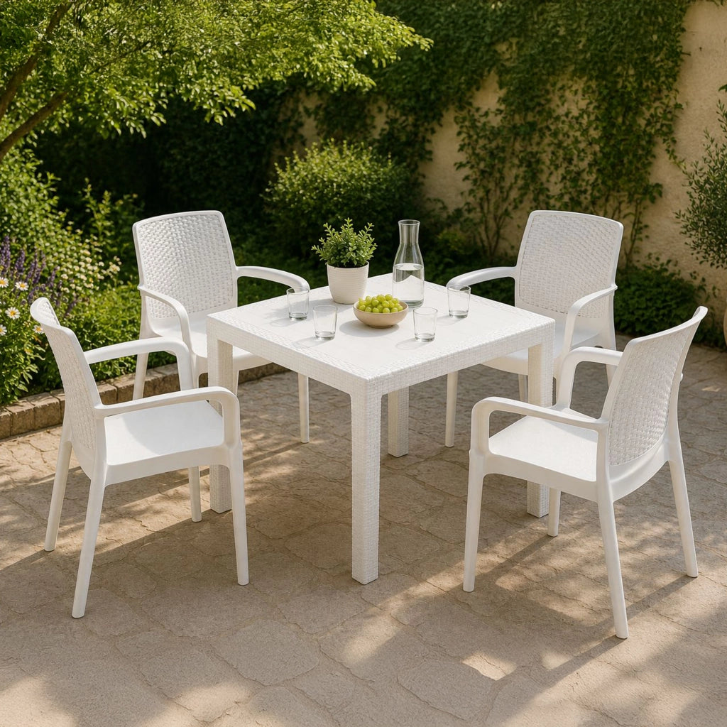 Salottino Outdoor Mataga, set Salotto da Esterno 4 Posti Made in Italy, Bianco