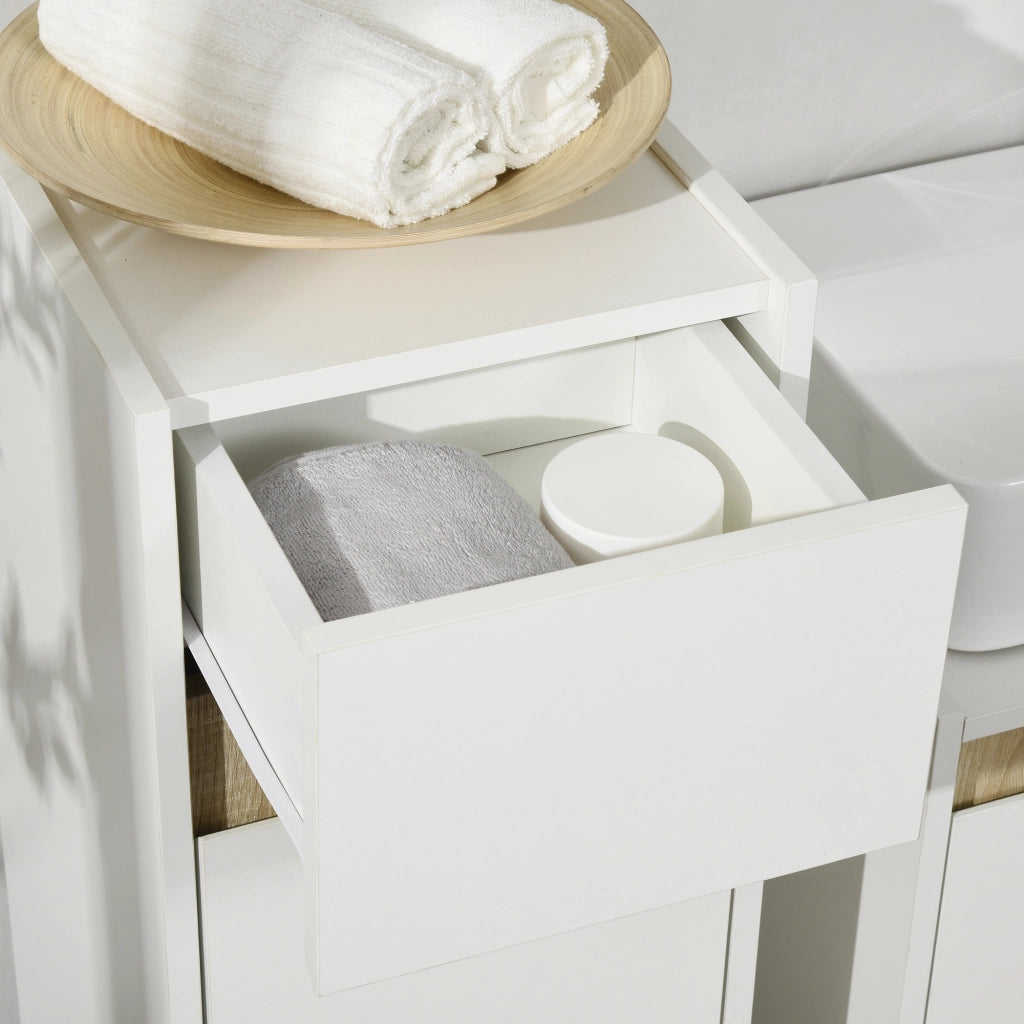 EasyComfort Mobiletto Bagno con Cassetto e Armadietto con Mensola Regolabile in Legno 30x33x88cm, Bianco
