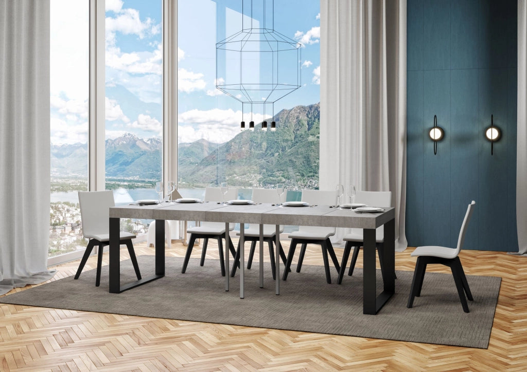 Tavolo Allungabile 90-246x90x77 cm Tecno Premium Cemento Telaio Antracite