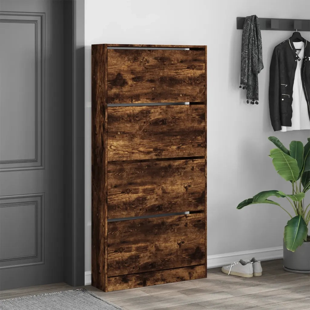 Scarpiera | Mobile per scarpe con 4 Cassetti Ribaltabili Rovere Fumo 80x21x163,5 cm