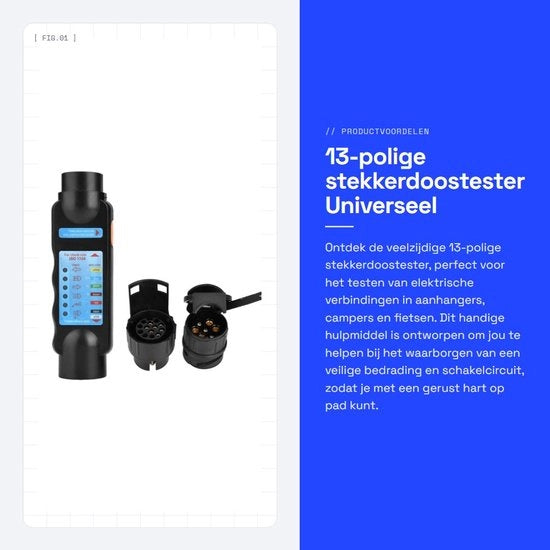 Testatore di presa 13 poli universale - colore blu e nero - per camper - affidabile - per accessori