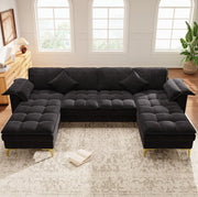 Sofa a U modulare 4-5 posti 262x134x86 cm in chenille nero; con 2 chaise longue