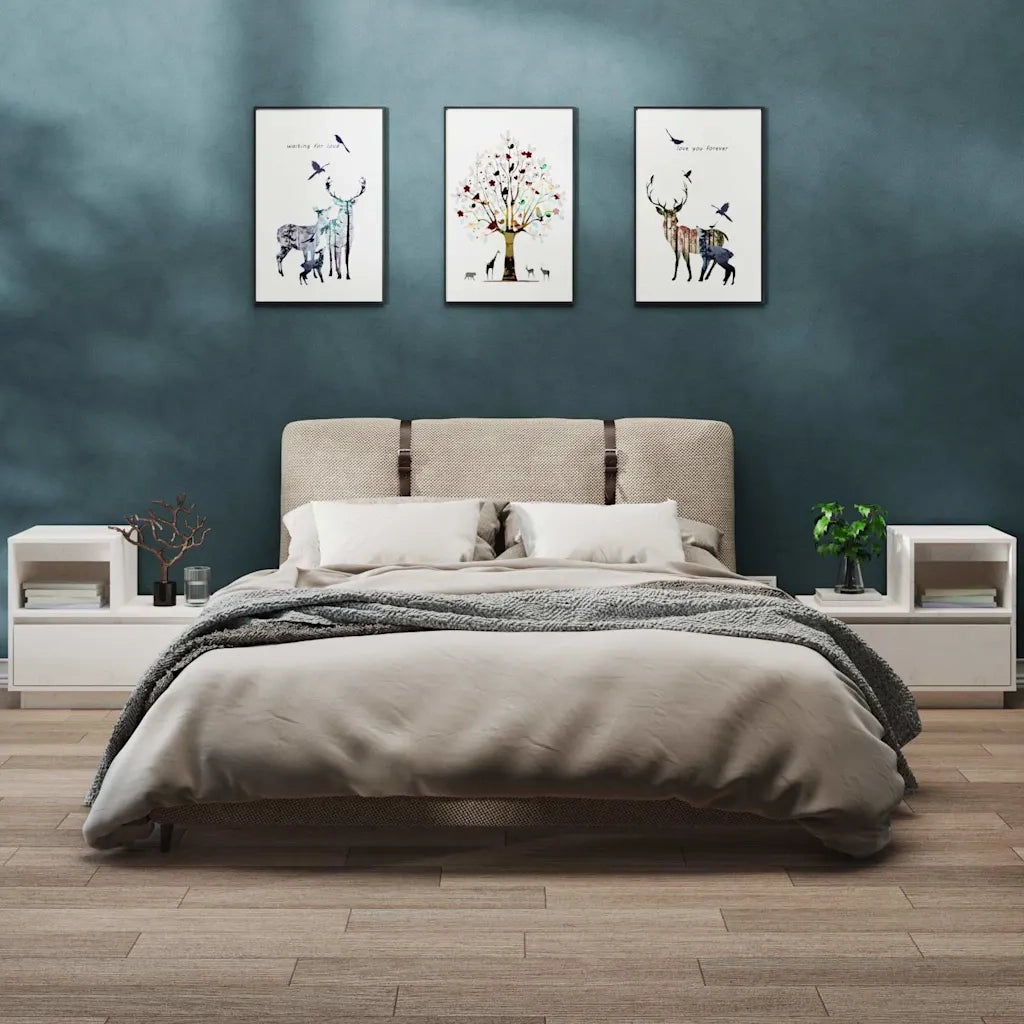 Set di 2 Comodini | Armadio da Notte | Mobiletto da notte Bianchi 60x34x51 cm in Legno Massello di Pino