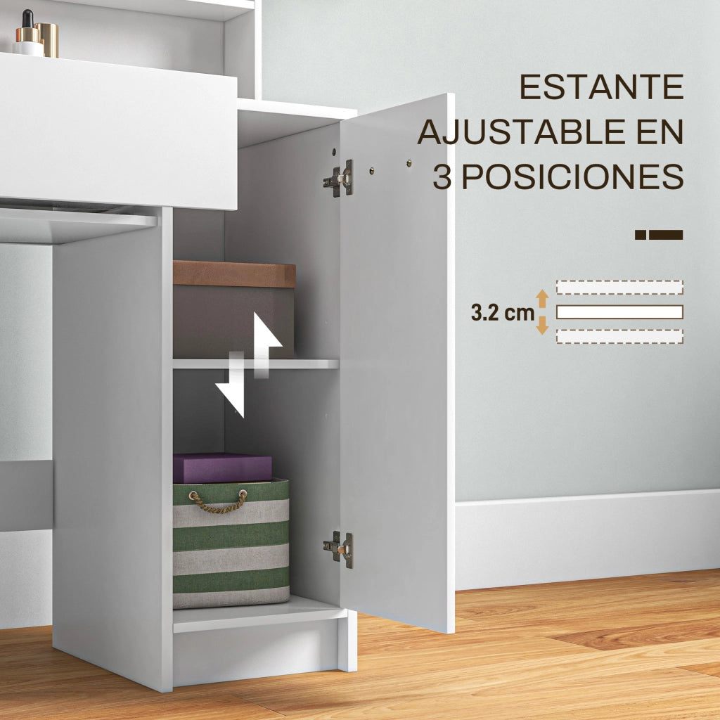 Cassettiera con Specchio e Sgabello ¨C Xylo ¨C Bianco Beige con Ripiani Aperti