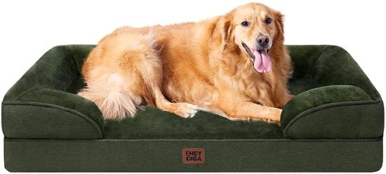 Letto per cani ortopedico per grandi cani, 112x81x15cm, Cuscino per cani in espanso poliuretano XL, Divano per cani lavabile, Impermeabile, Antiscivolo, Bancopassaggio per cani con bordo alto, Verde scuro
